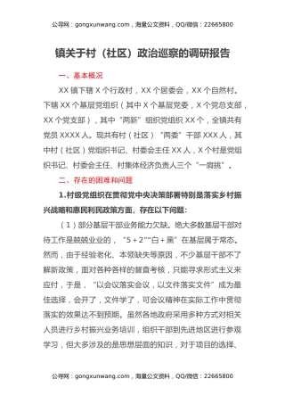 镇关于村（社区）政治巡察的调研报告 (2)