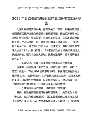 2025年县以低碳发展驱动产业绿色变革调研报告