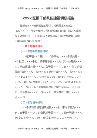xxxx区镇干部队伍建设调研报告