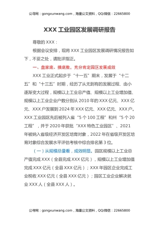 XXX工业园区发展调研报告