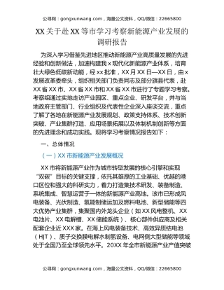 XX关于赴XX等市学习考察新能源产业发展的调研报告