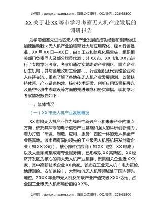 XX关于赴XX等市学习考察无人机产业发展的调研报告