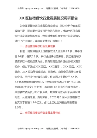 XX区住宿餐饮行业发展情况调研报告
