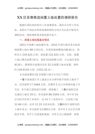 XX区妥善推进闲置土地处置的调研报告
