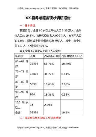 XX县养老服务现状调研报告