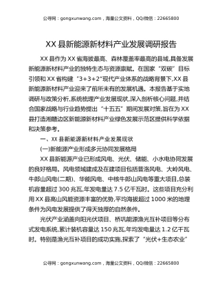 XX县新能源新材料产业发展调研报告