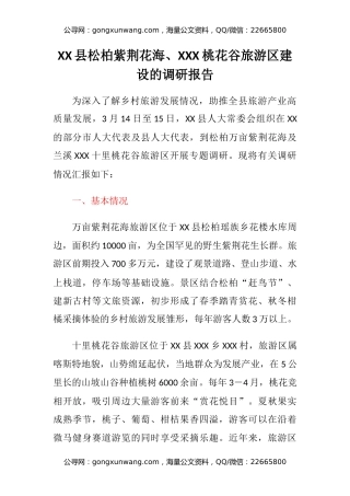 XX县松柏紫荆花海、XXX桃花谷旅游区建设的调研报告