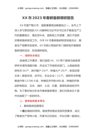 XX市2023年春耕备耕调研报告