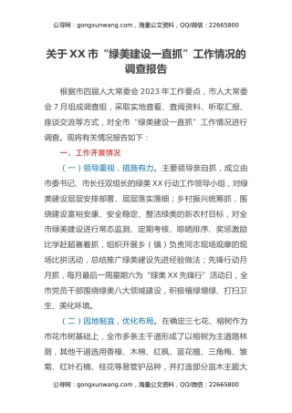 XX市“绿美建设一直抓”工作情况的调查报告