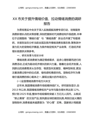 XX市关于提升情绪价值、拉动情绪消费的调研报告