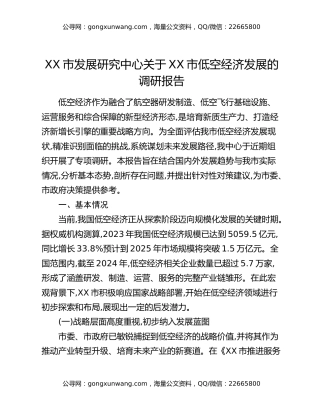 XX市发展研究中心关于XX市低空经济发展的调研报告