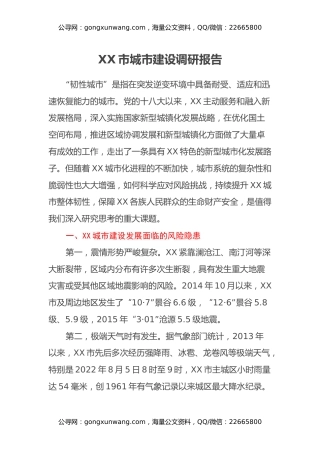 XX市城市建设调研报告