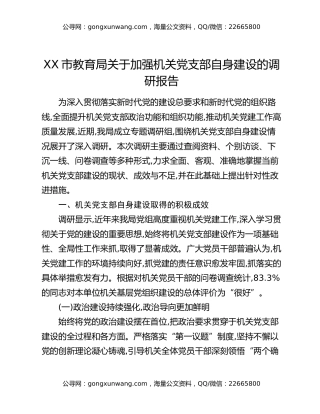 XX市教育局关于加强机关党支部自身建设的调研报告