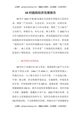 XX村庭院经济发展报告