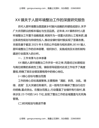 XX镇关于人居环境整治工作的深度研究报告