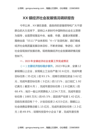 XX镇经济社会发展情况调研报告