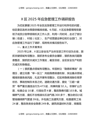 X区2025年应急管理工作调研报告