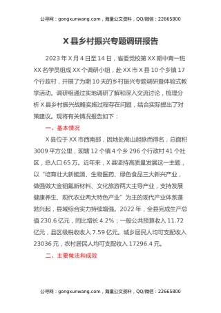 X县乡村振兴专题调研报告