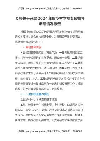 X县关于开展2024年度乡村学校专项督导调研情况报告