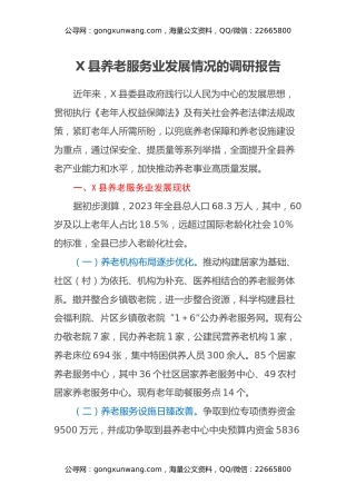 X县养老服务业发展情况的调研报告
