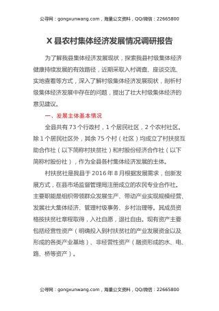 X县农村集体经济发展情况调研报告（2）