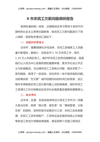 X市农民工欠薪问题调研报告