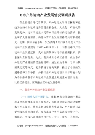 X市户外运动产业发展情况调研报告