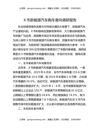 X市新能源汽车购车意向调研报告