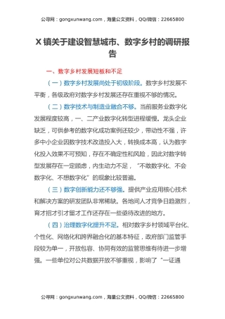 X镇关于建设智慧城市、数字乡村的调研报告