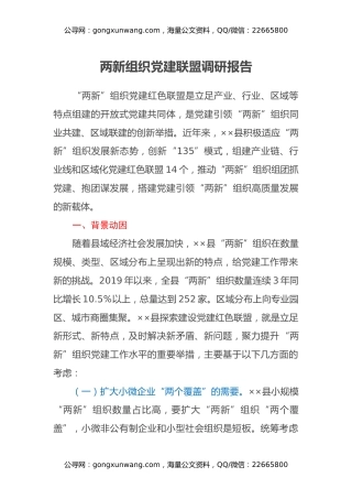 两新组织党建联盟调研报告