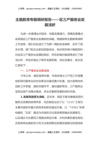 主题教育专题调研报告——区三产服务业发展浅析