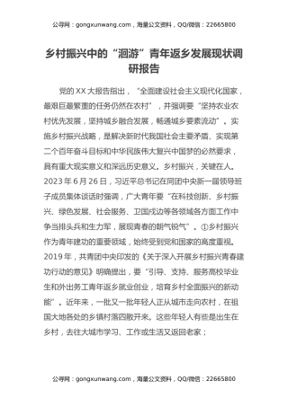 乡村振兴中的“洄游”青年返乡发展现状调研报告