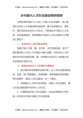 乡村振兴人才队伍建设调研提纲