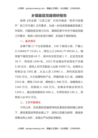 乡镇基层党建调研报告