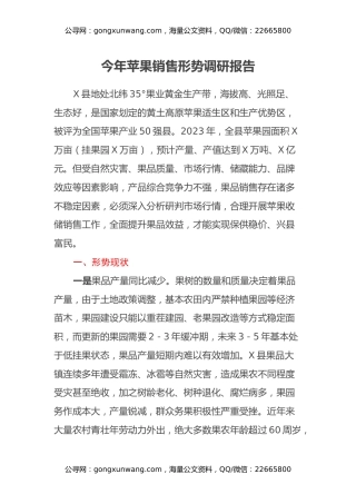 今年苹果销售形势调研报告