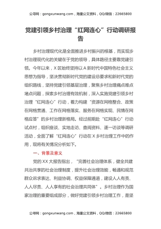 党建引领乡村治理“红网连心”行动调研报告