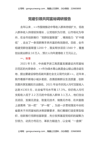 党建引领共同富裕调研报告