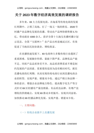 关于2023年数字经济高效发展的调研报告
