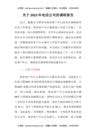 关于2023年电信公司的调研报告