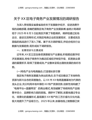 关于XX区电子商务产业发展情况的调研报告