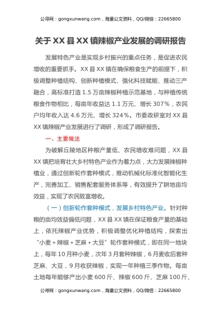 关于XX县XX镇辣椒产业发展的调研报告