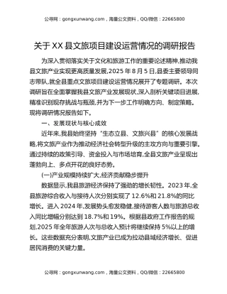关于XX县文旅项目建设运营情况的调研报告