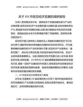 关于XX市低空经济发展的调研报告