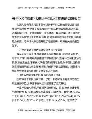 关于XX市新时代审计干部队伍建设的调研报告