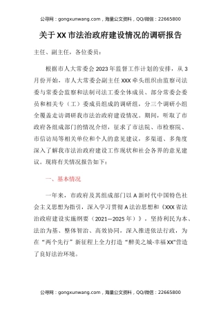 关于XX市法治政府建设情况的调研报告