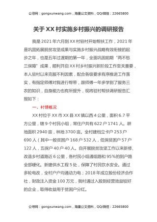 关于XX村实施乡村振兴的调研报告