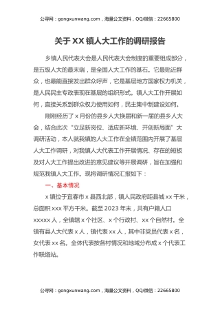 关于XX镇人大工作的调研报告