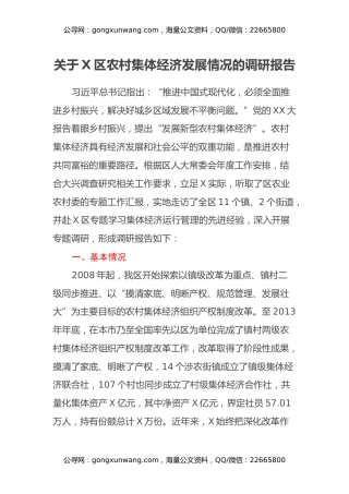 关于X区农村集体经济发展情况的调研报告