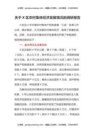 关于X区农村集体经济发展情况的调研报告 (2)