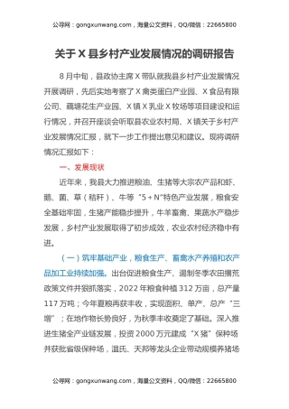关于X县乡村产业发展情况的调研报告